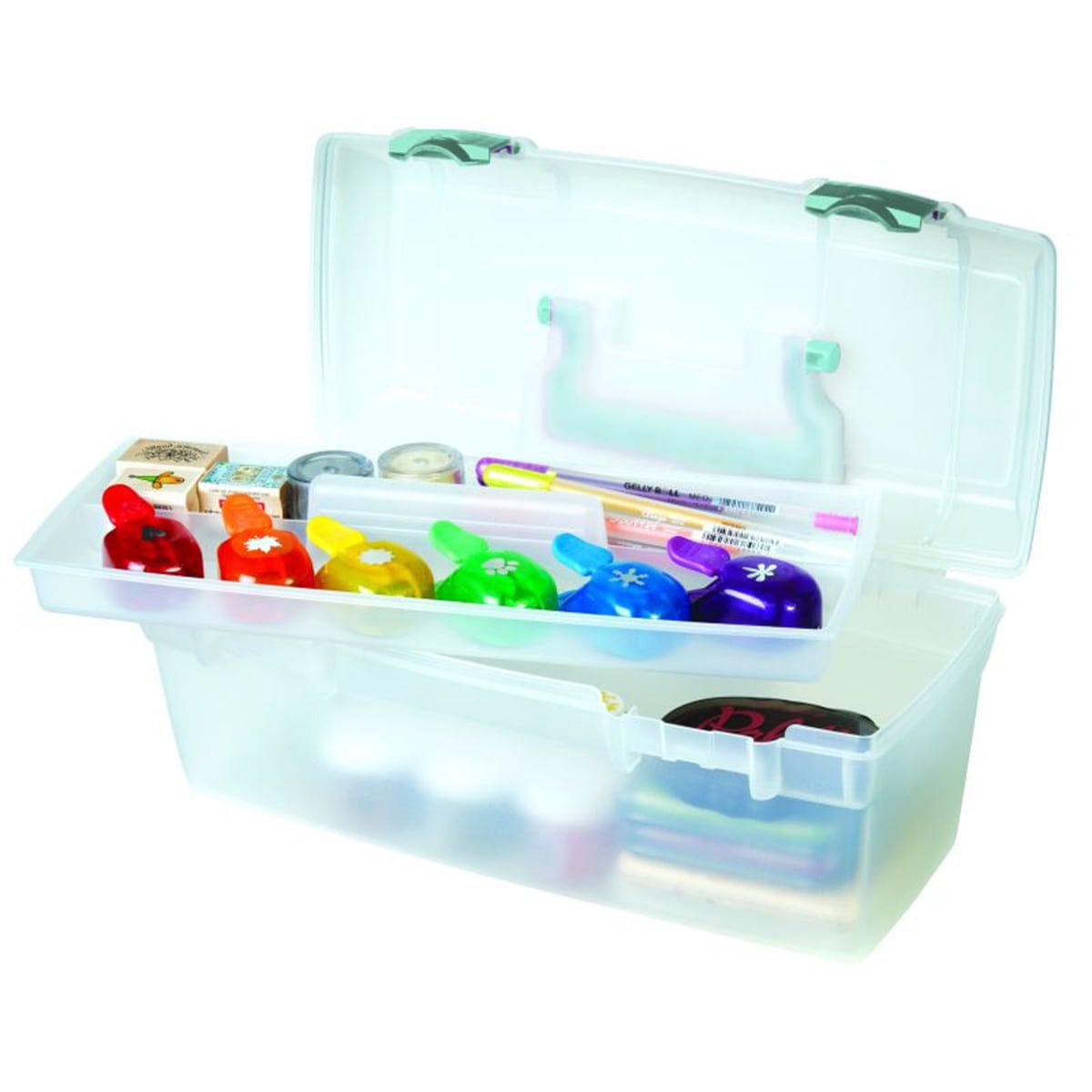 Clear and Aqua Plastic Stackable Lockable Kids Arts & Crafts Box