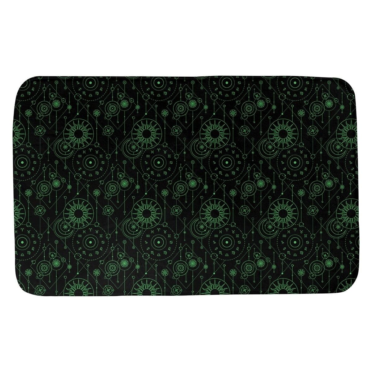 Astrology Pattern Black and Green Microfiber Bath Mat