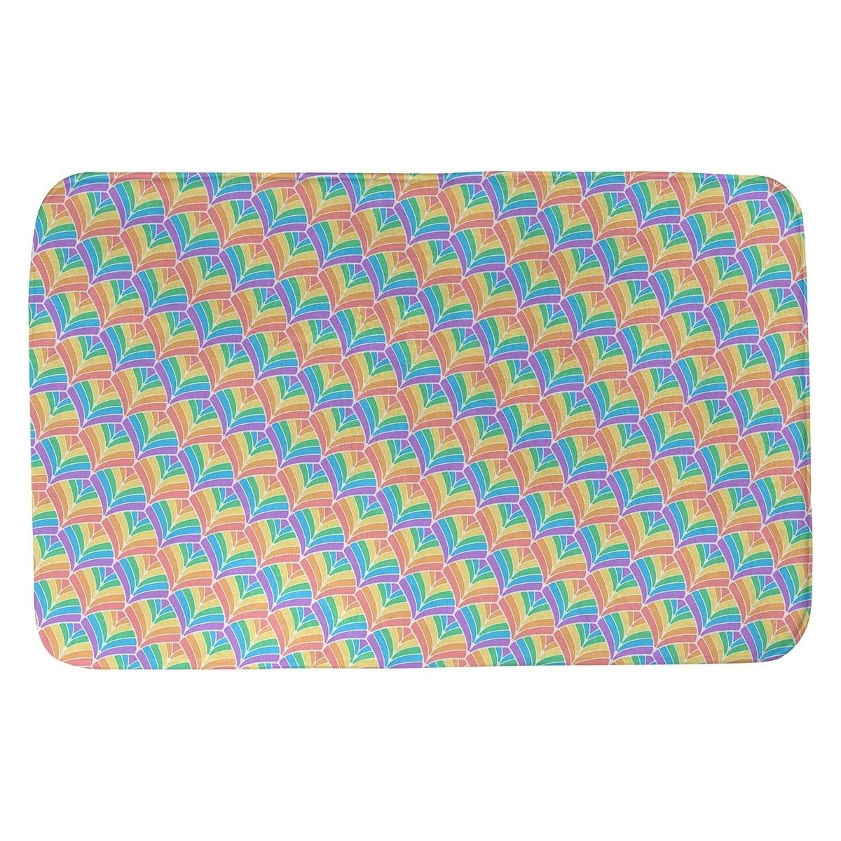 Alternating Pastel Rainbow Scales Microfiber Bath Mat 21 x 34