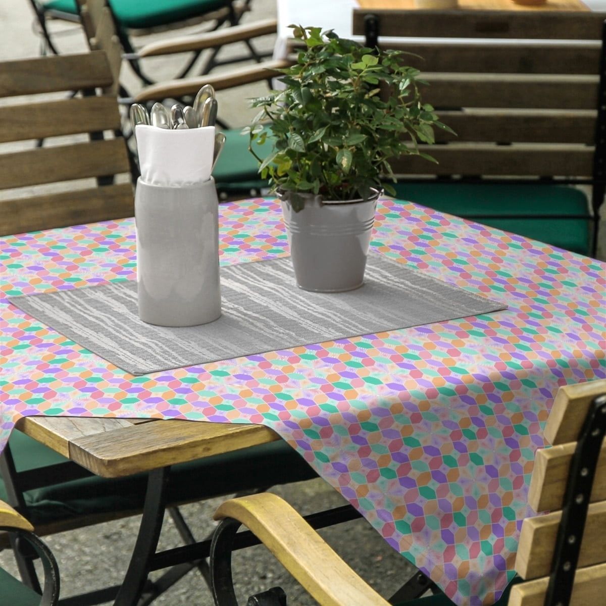 Purple and Orange Stained Glass Pattern Square Cotton Tablecloth