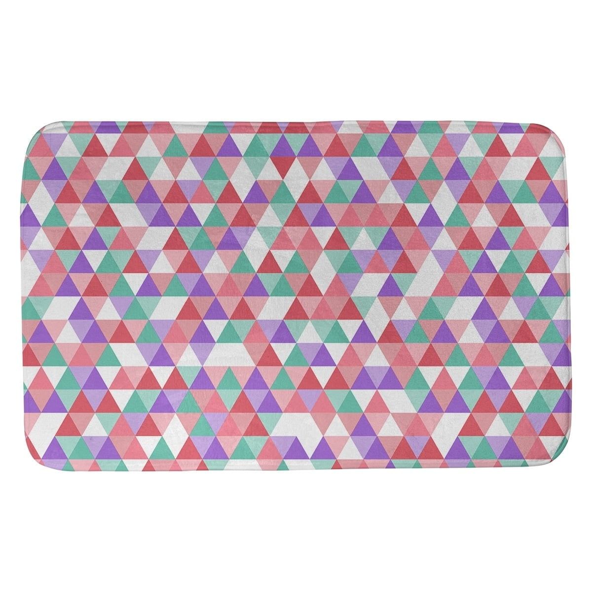 Pink and Green Geometric Triangle Pattern Bath Mat