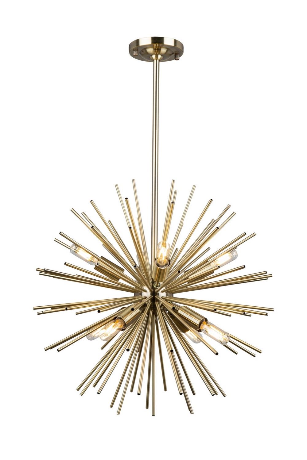 Satin Brass Sputnik 8-Light Geometric Chandelier with Dimmable LED