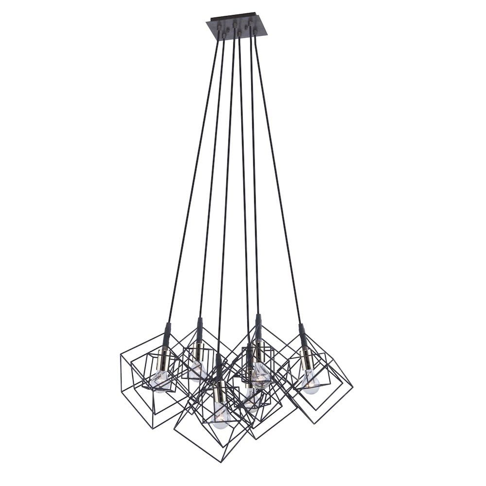 Matte Black and Polished Nickel Geometric 6-Light Chandelier