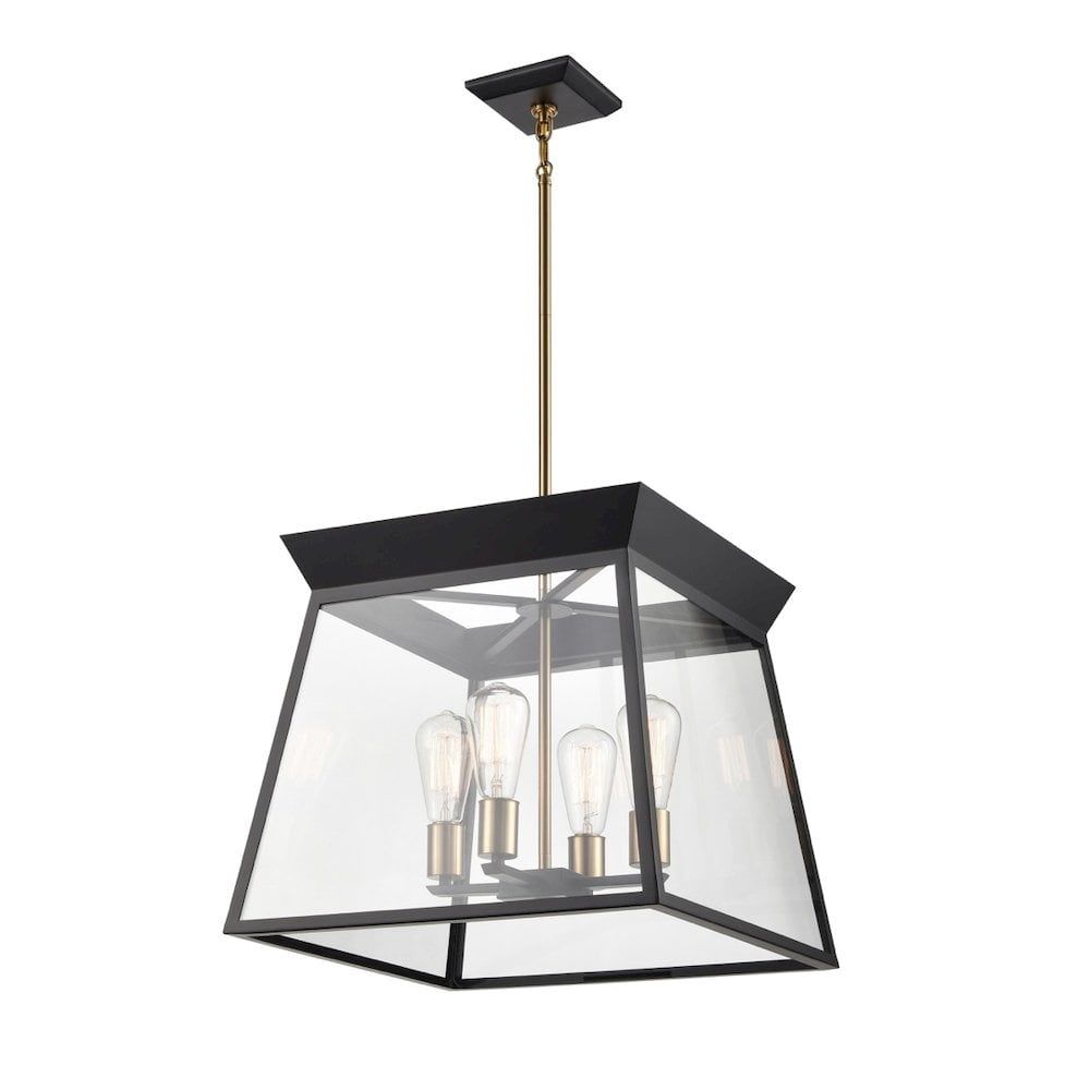 Lucian Black and Brushed Brass 4-Light Chandelier with Clear Glass Shade