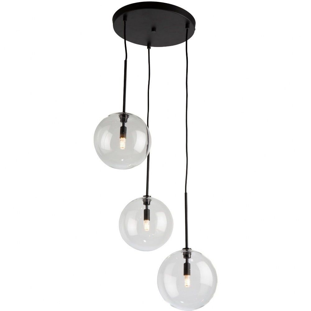 Black Globe 3-Light LED Pendant with Clear Glass Shades