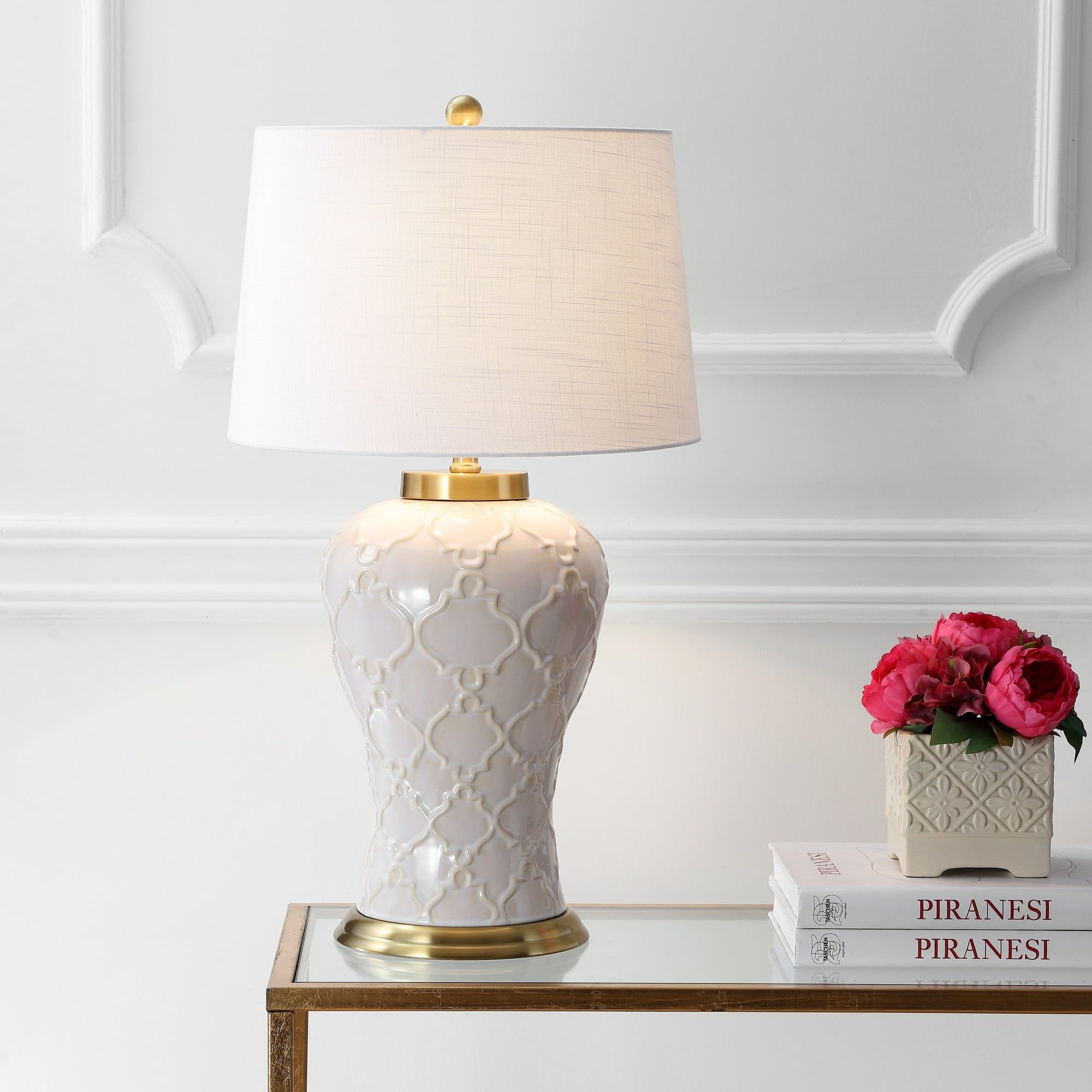 Arthur 29" White Ceramic Table Lamp with Brass Accents