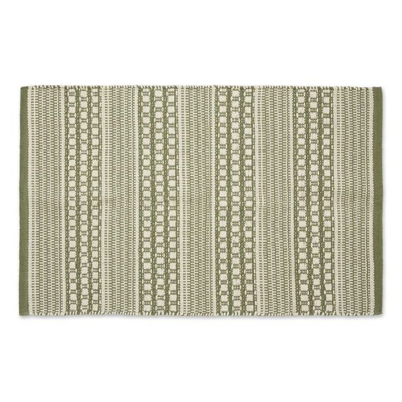 Artichoke Green Striped Handloomed Cotton Rug 36"x24"