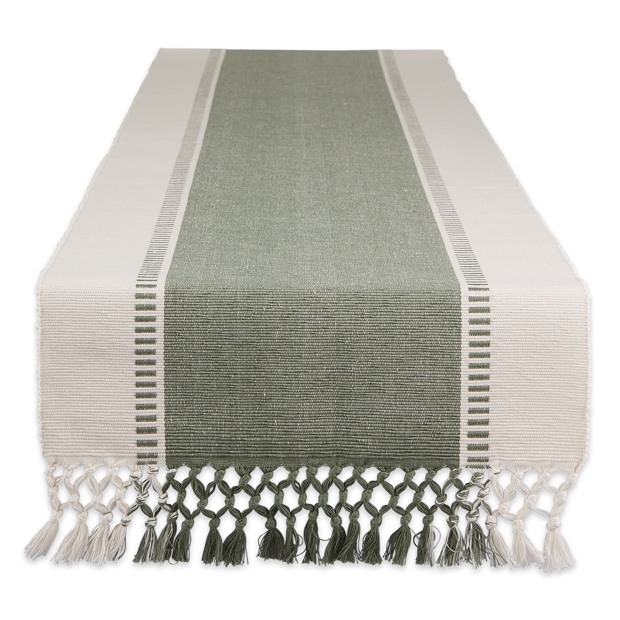 Artichoke Green and Off-White Cotton Polyester Table Runner 13x72