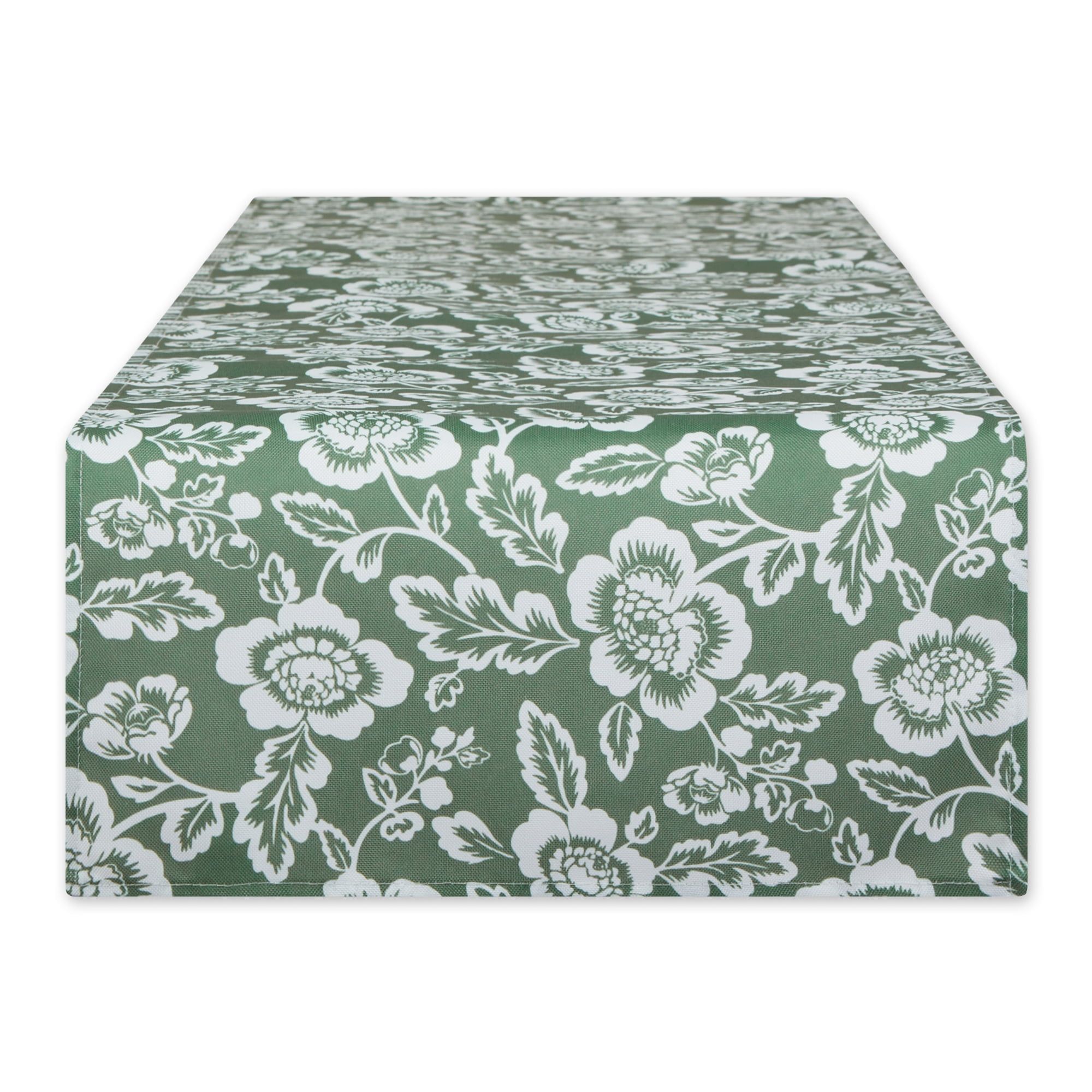 Artichoke Green Floral Polyester Table Runner 14x72