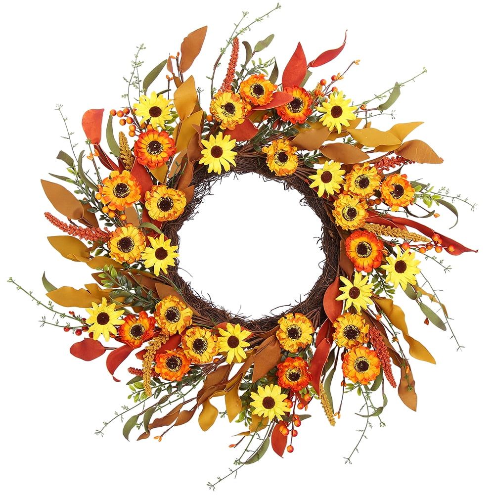 20-Inch Orange and Yellow Artificial Fall Grapevine Wreath