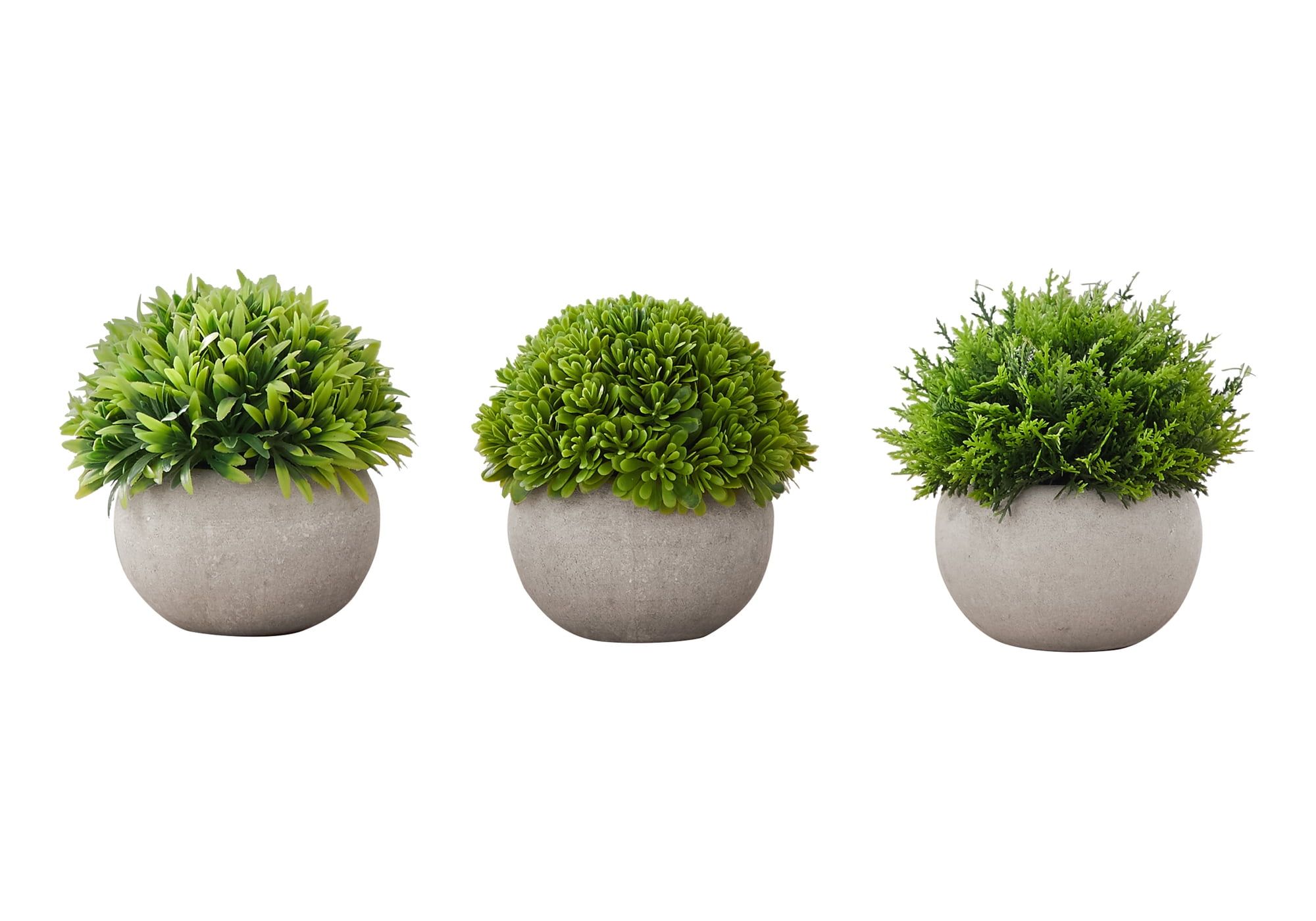 Set of 3 Green Faux Grass Plants in Gray Pots