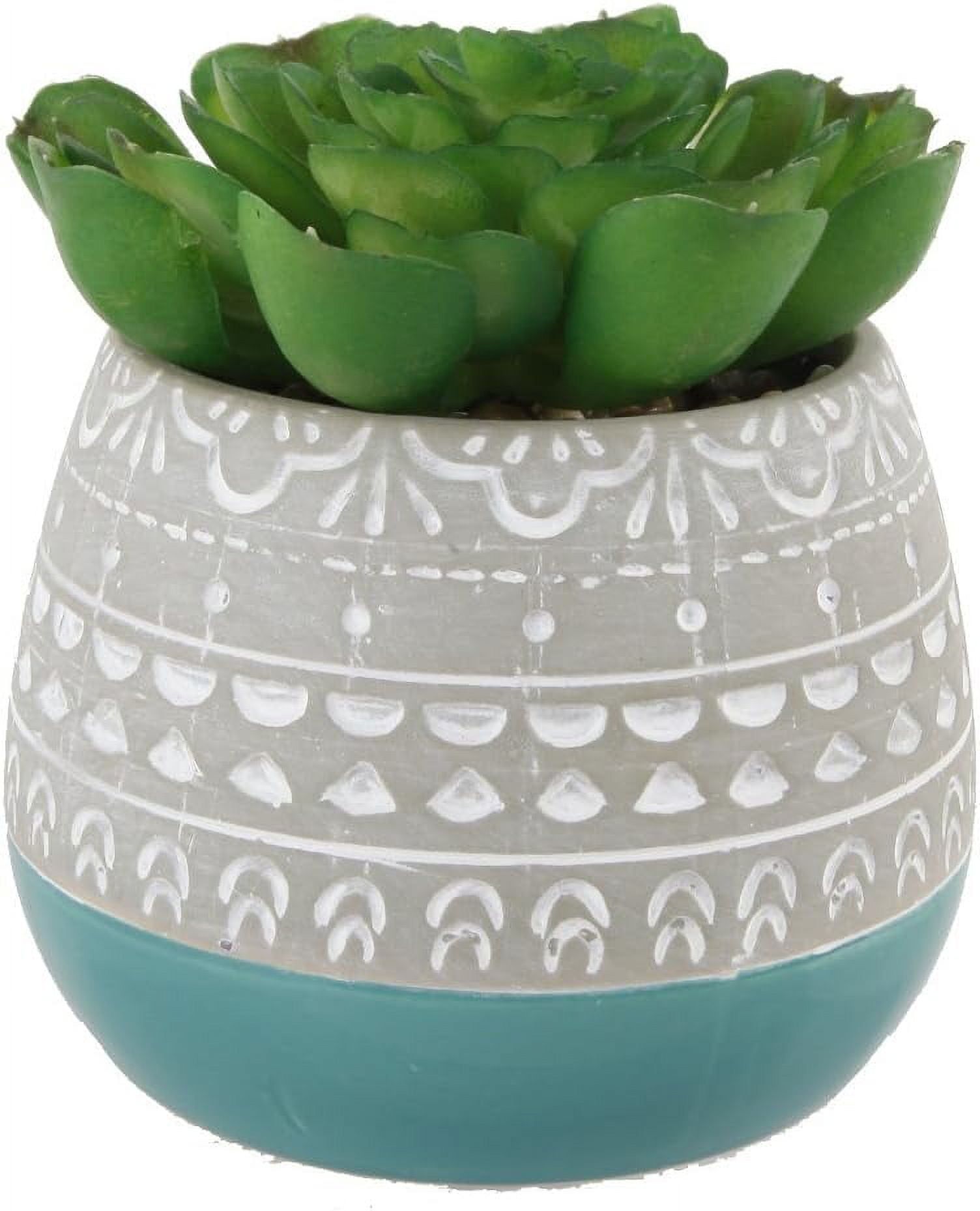 Teal and Gray Ceramic Pot with Faux Succulent