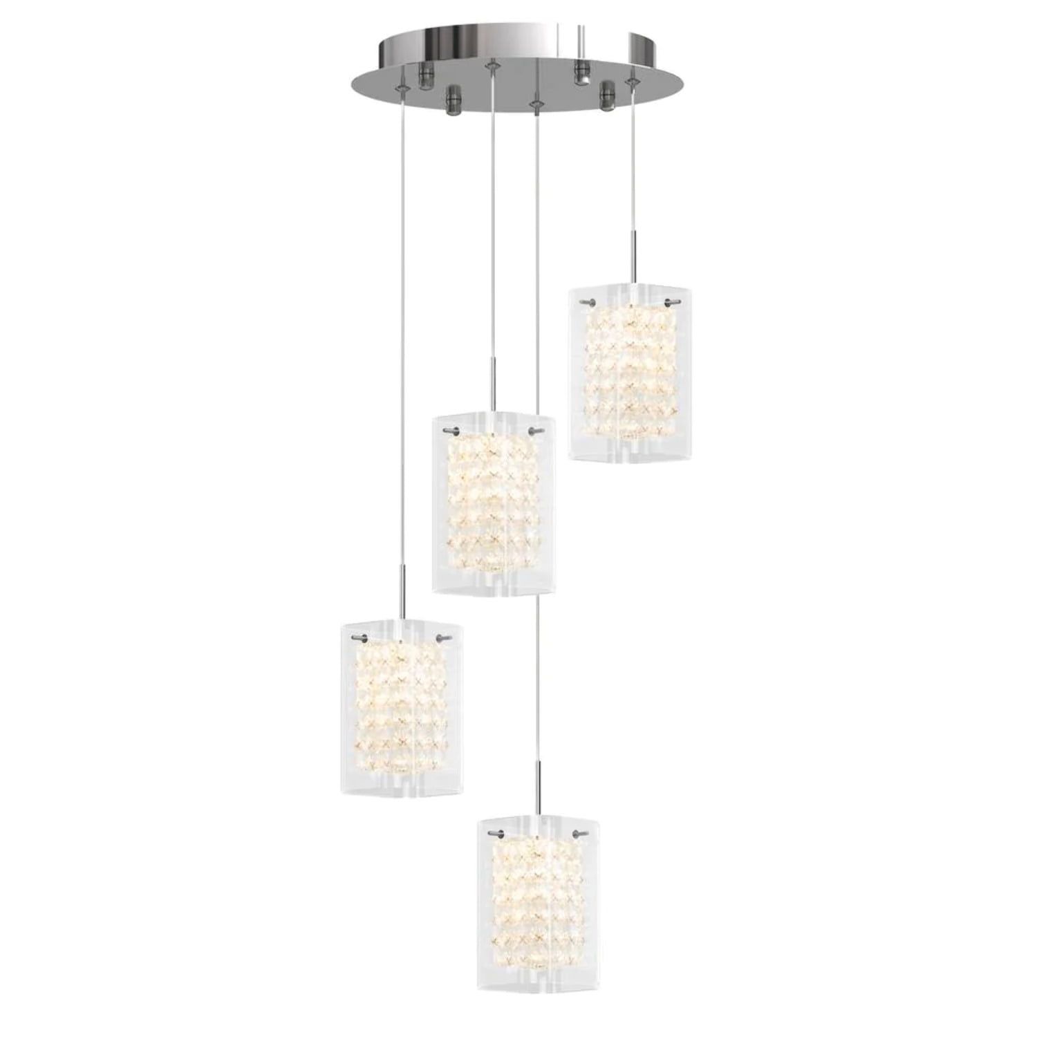 Crystal Cube 4-Light Chrome LED Pendant with Clear Glass Shades