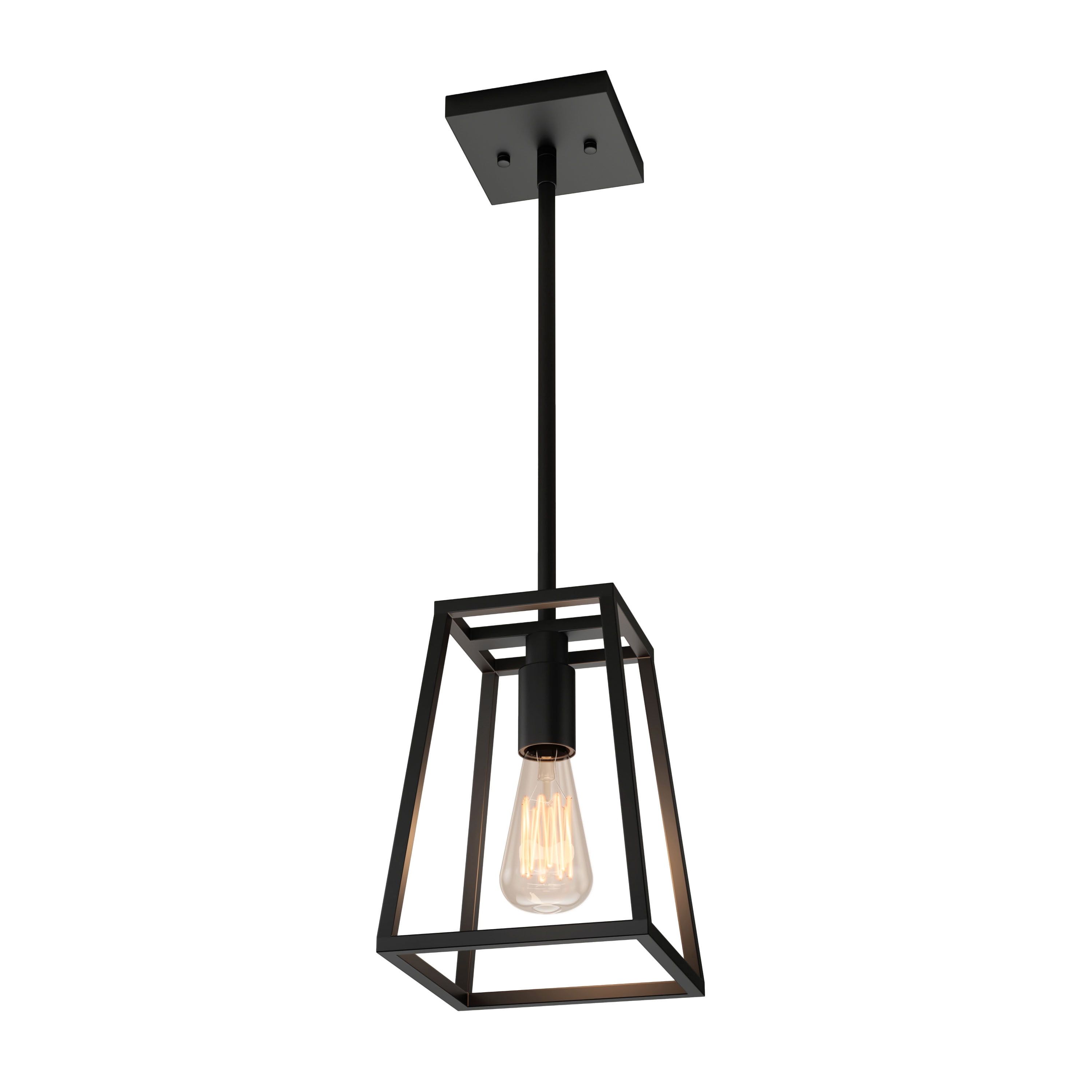 Matte Black Geometric Pendant Light with Glass Shade