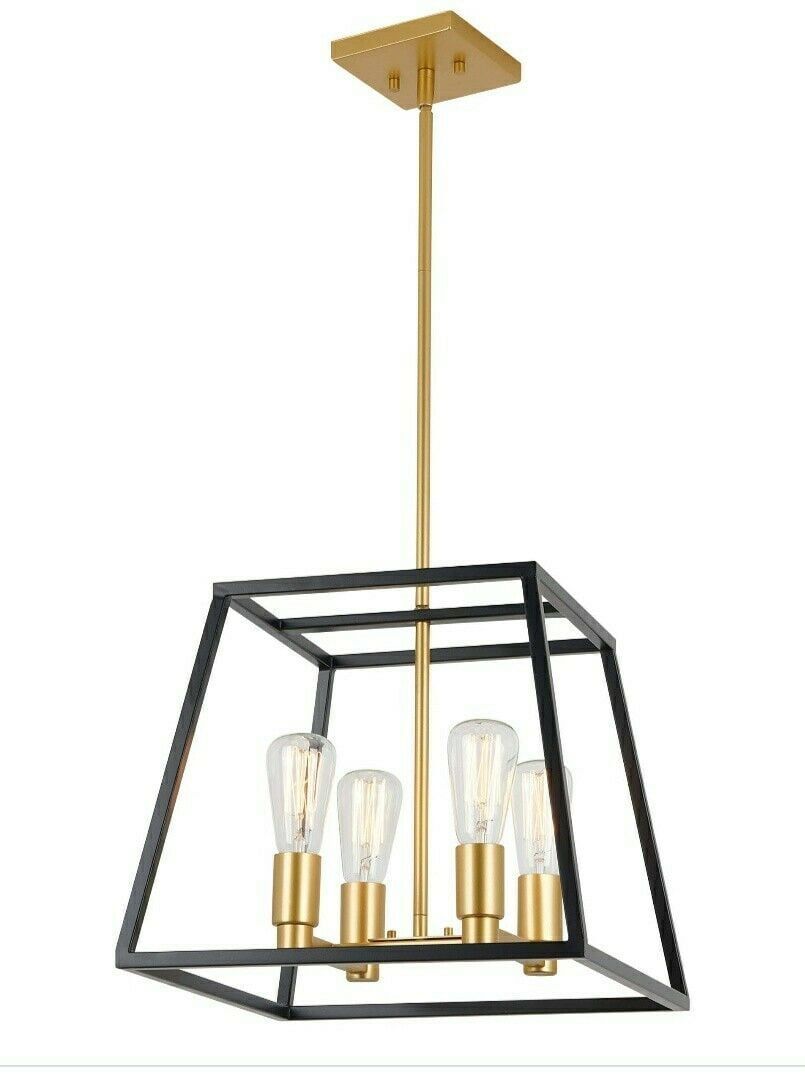 Transitional Black & Gold Metal 4-Light Cage Chandelier