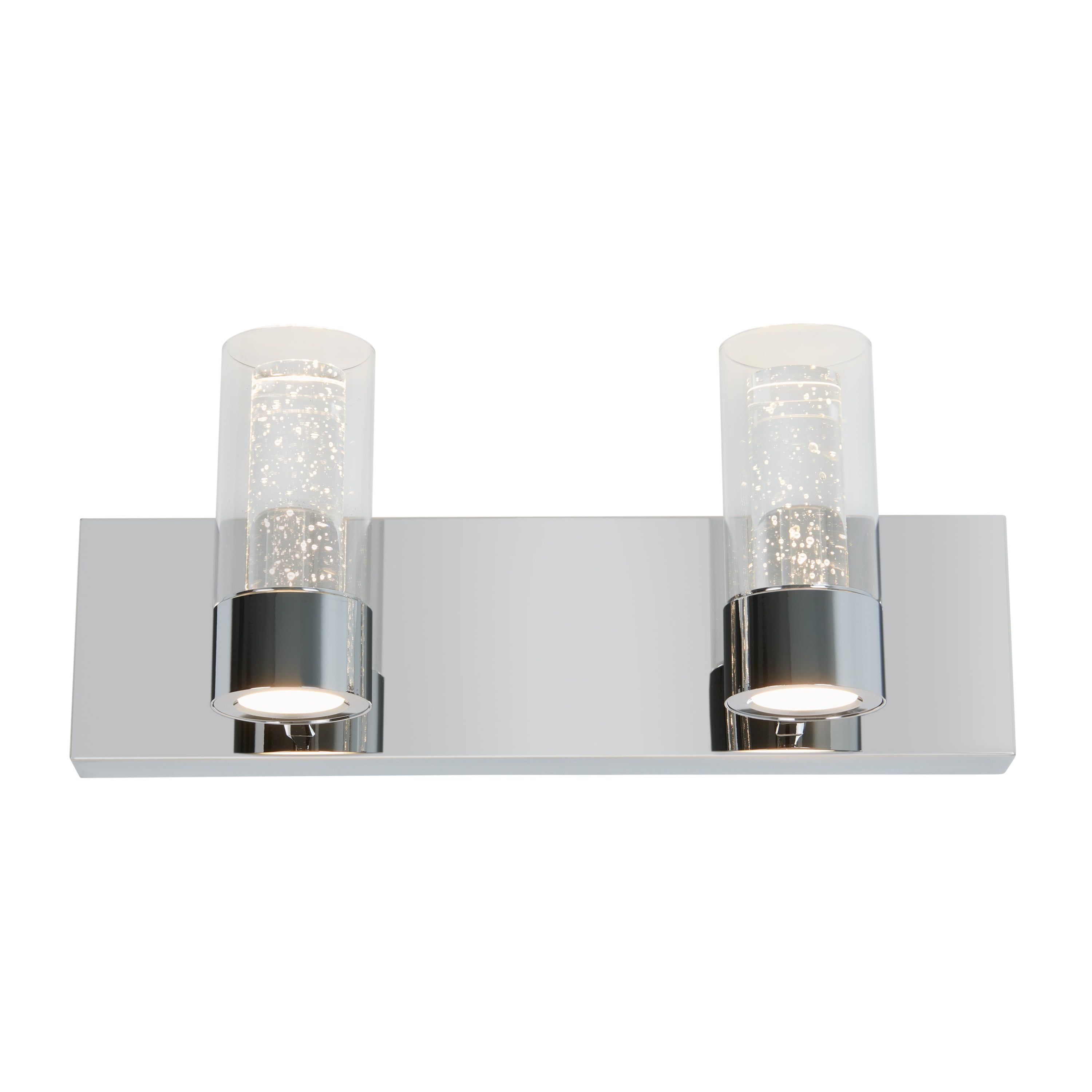 Chrome Rectangular Glass 2-Light LED Bathroom Vanity Fixture