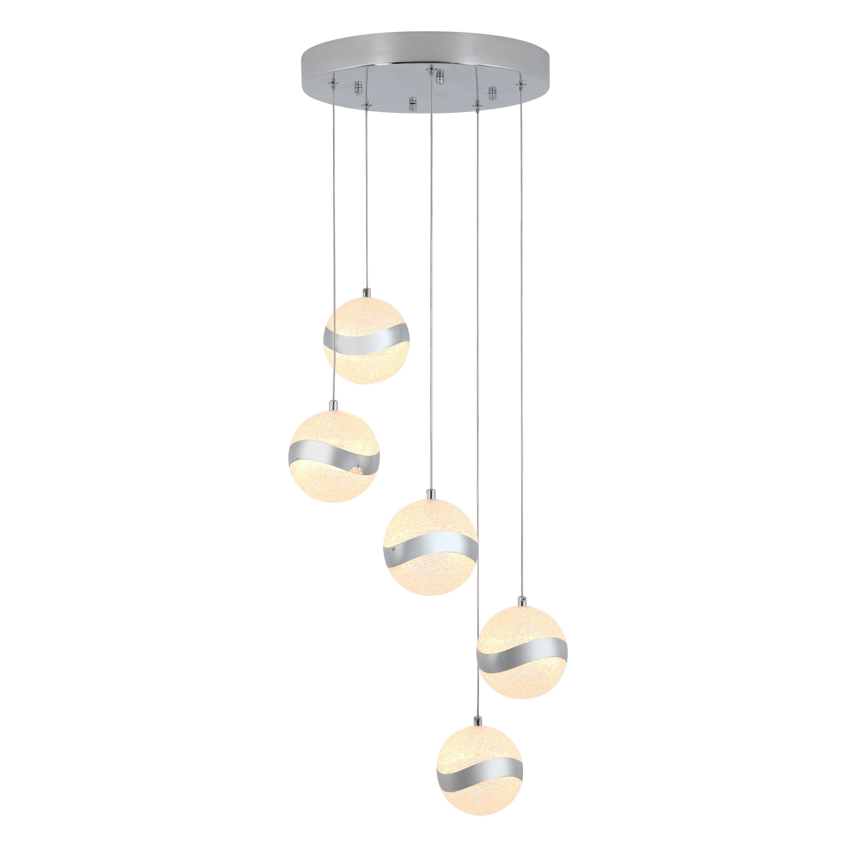 Wavey Chrome and Glass 5-Light LED Pendant, Energy Star Rated