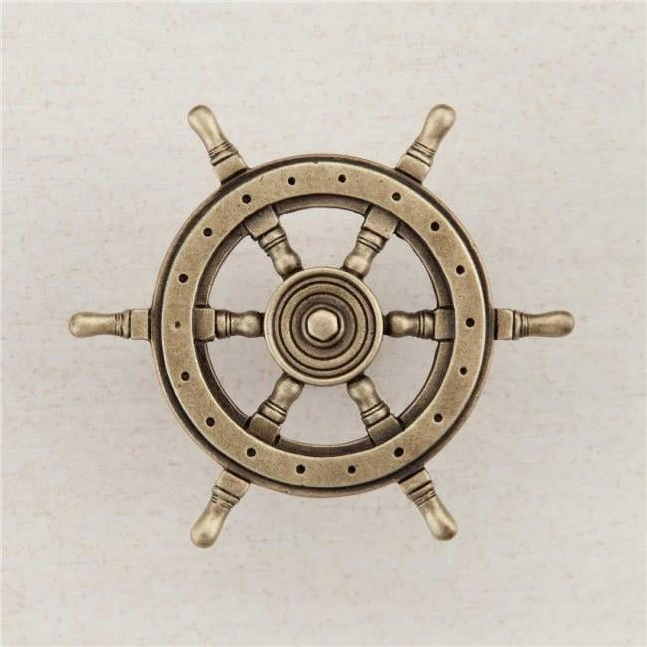 Antique Brass Ship's Wheel Cabinet Knob with Mounting Hardware