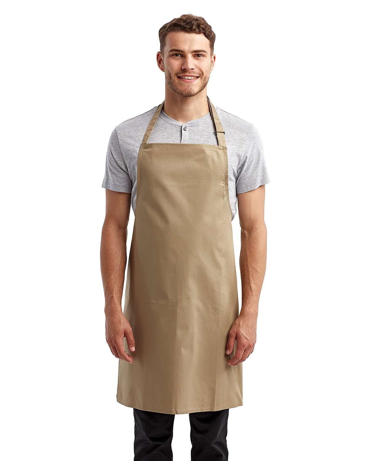 Beige Sustainable Cotton-Polyester Adjustable Bib Apron