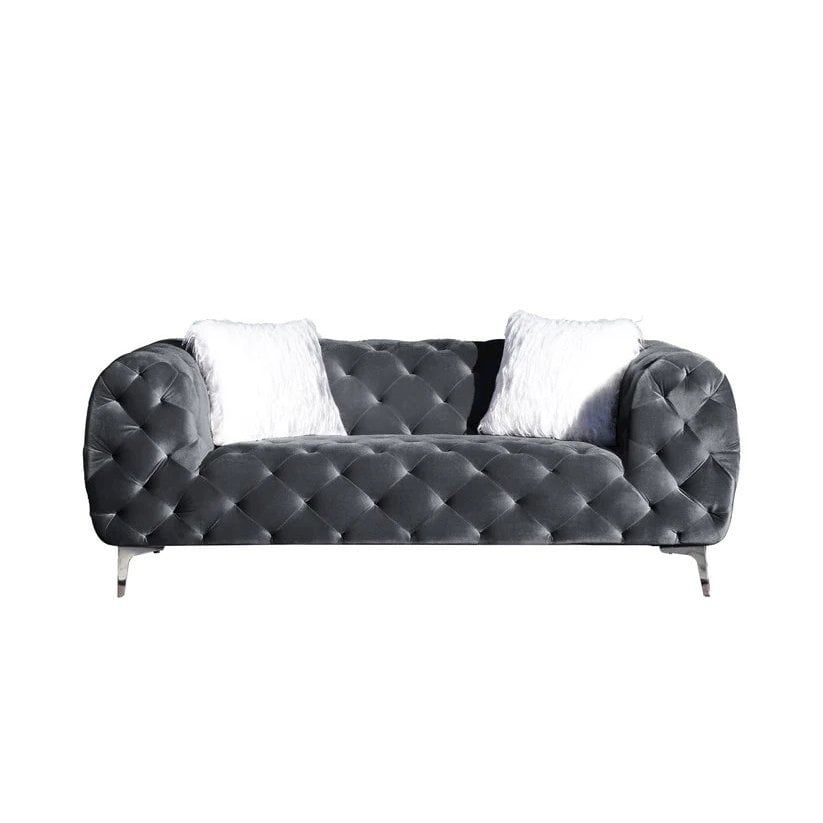 Gray Velvet Tufted Loveseat with Metal Legs