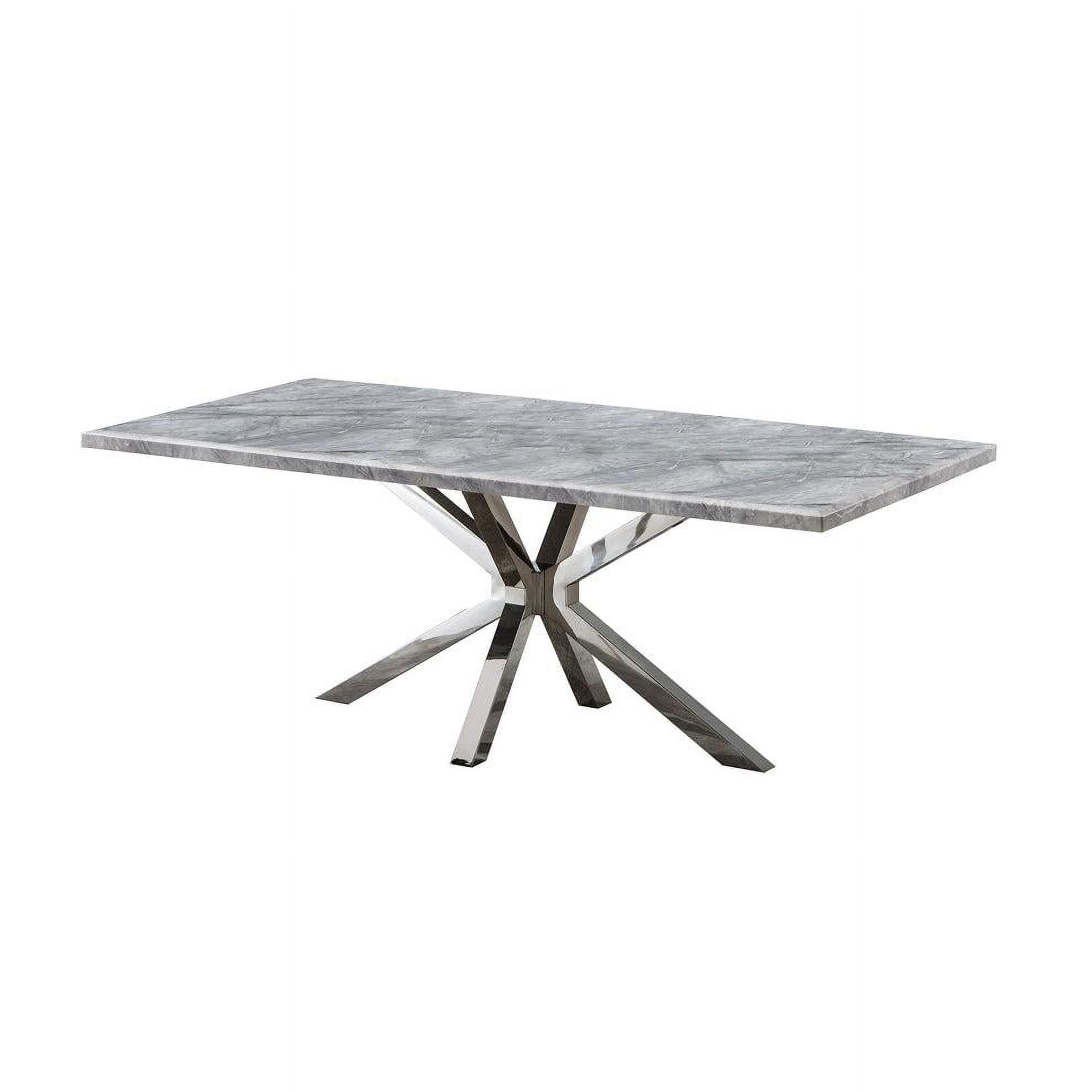 Contemporary Rectangular Grey Marble Dining Table with Stainless Steel Base