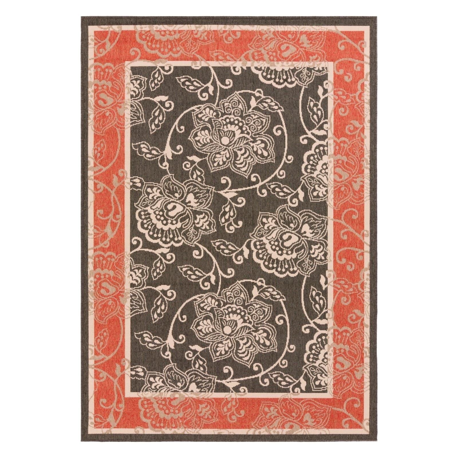 Reversible Black Synthetic Rectangular Indoor/Outdoor Rug