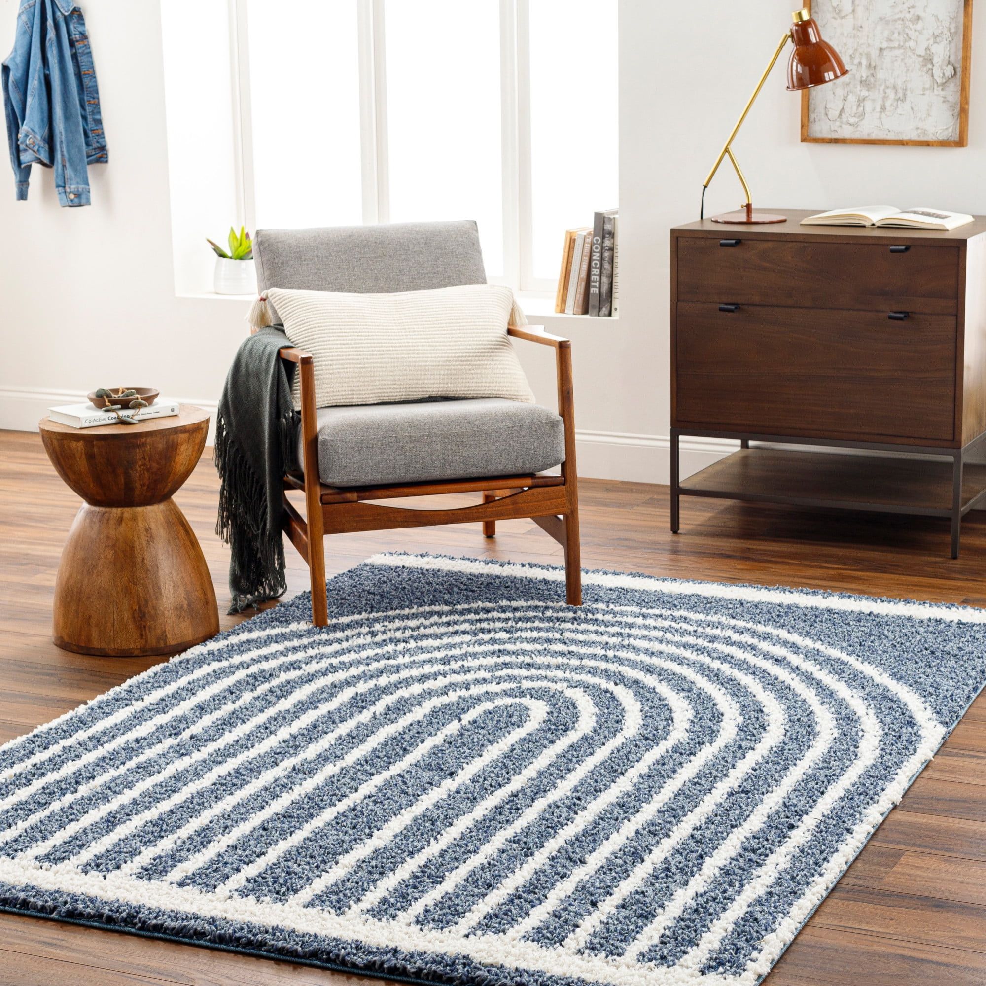 Kid-Friendly Blue Spot Washable Rectangular Rug 7'10" x 10'