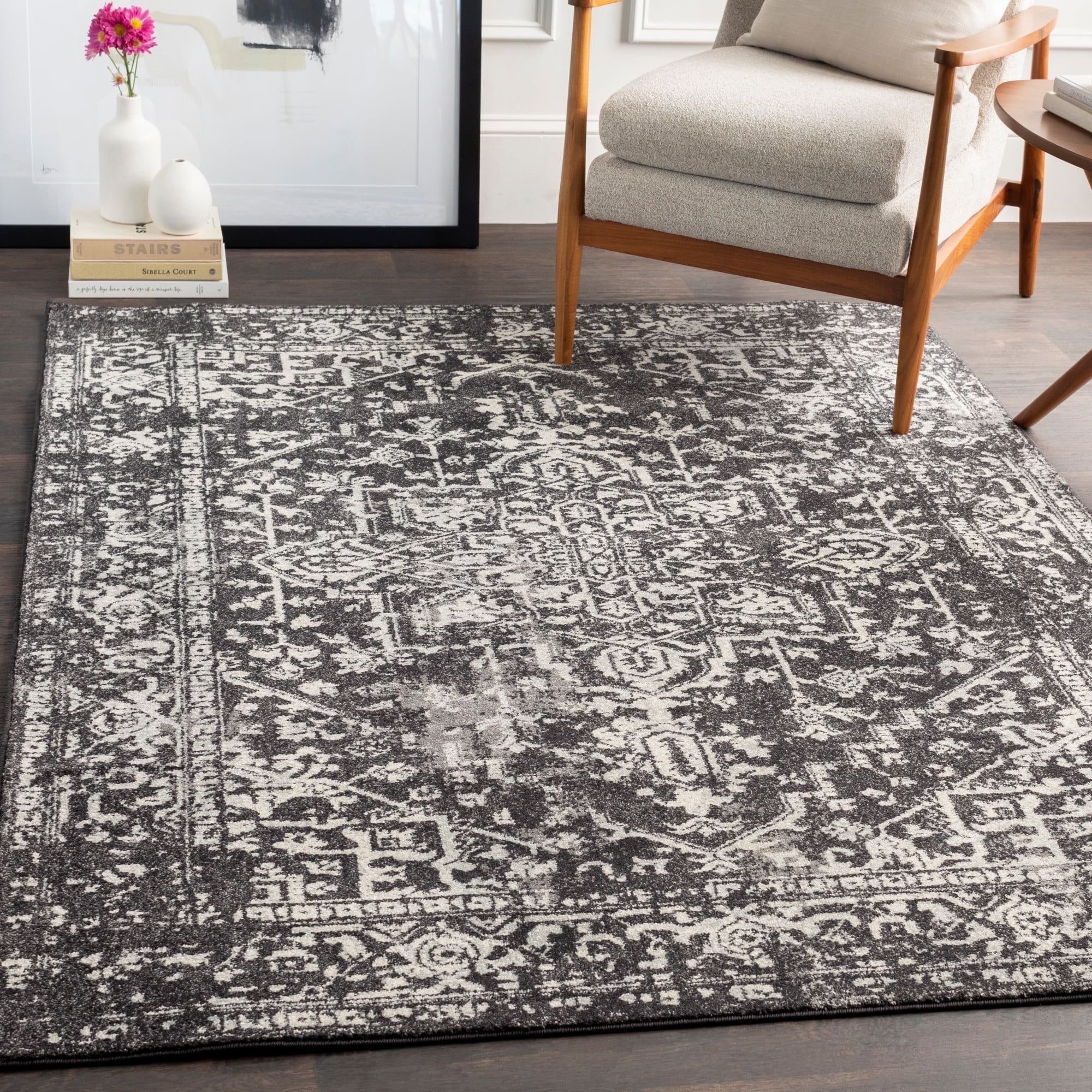 Livabliss Harput Vintage Medallion Area Rug,5'3" x 7'3",Charcoal