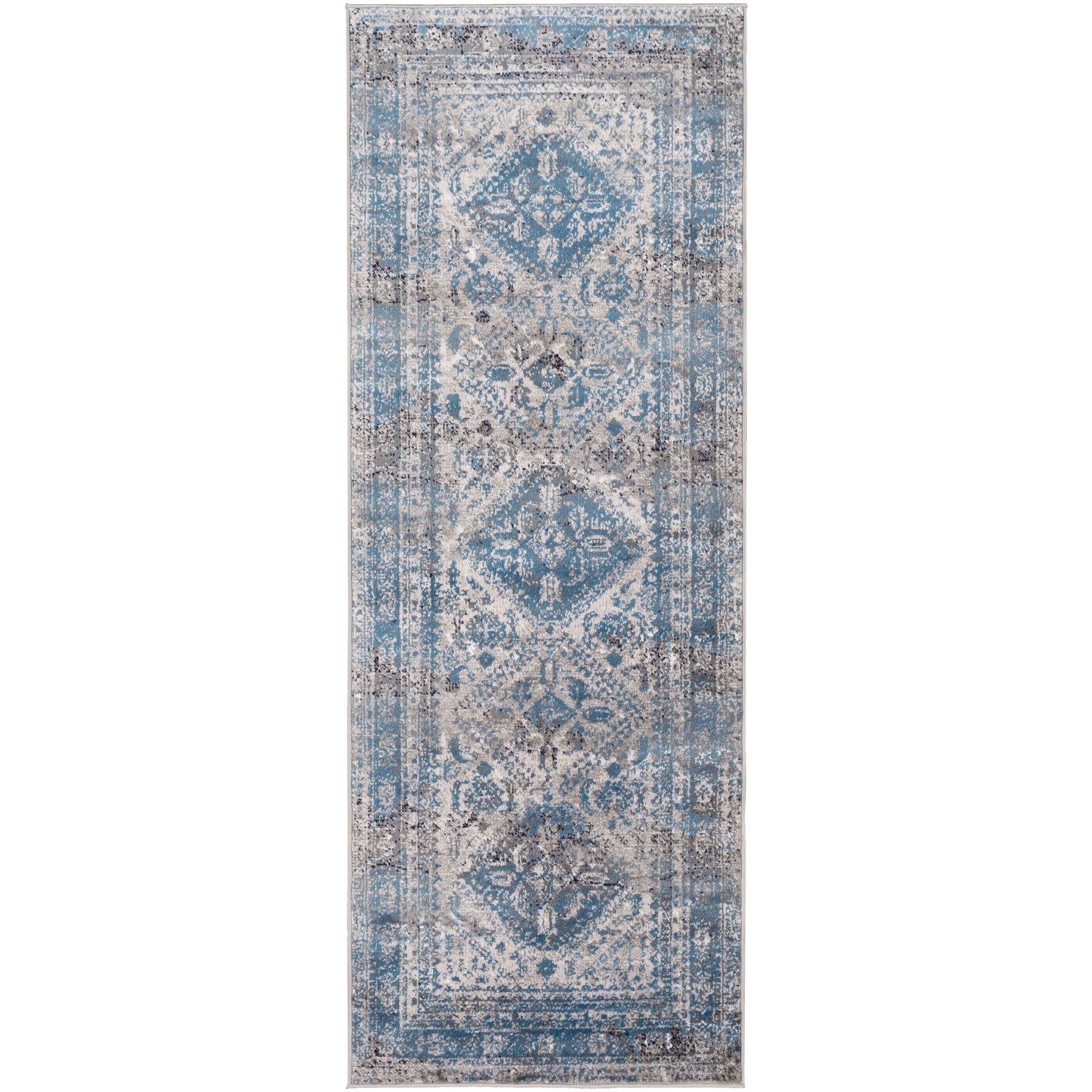 Livabliss Blue and Grey Vintage Medallion Runner Rug, 2'7" x 7'3"