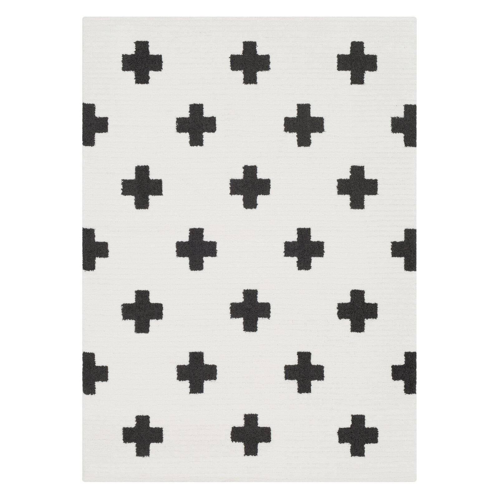 Reversible Black Geometric Shag Rug 5'3" x 7'3"