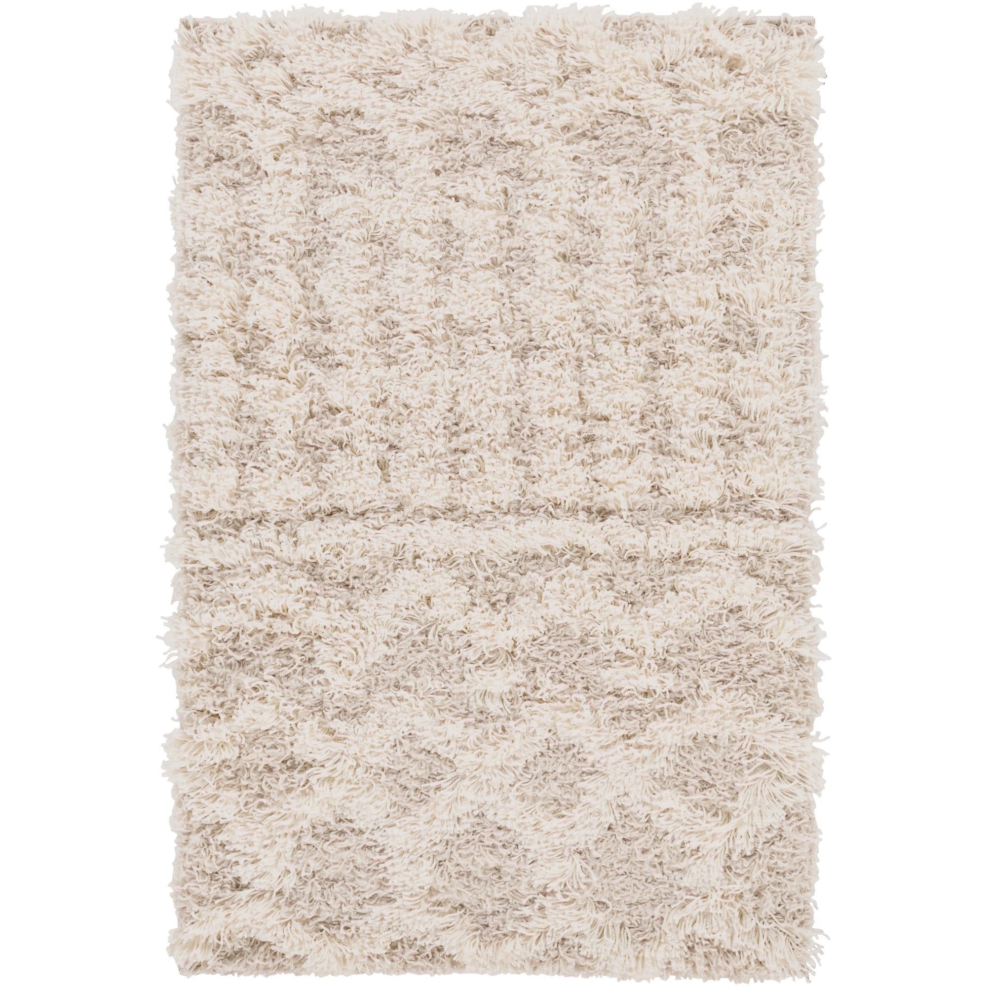 Beige Moroccan Shag Area Rug with High-Low Texture