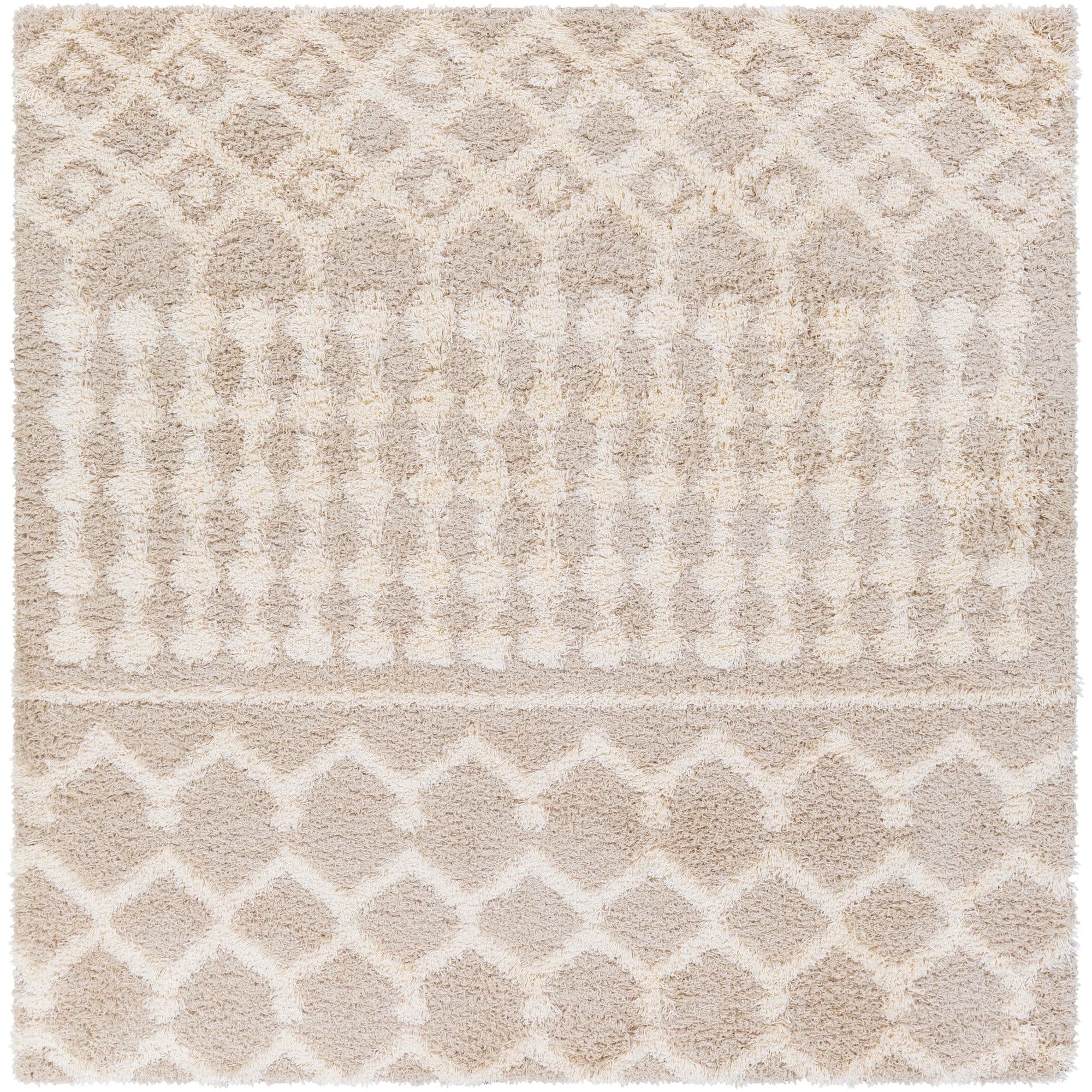 Livabliss Beige Moroccan Shag Square Area Rug, 6'7"