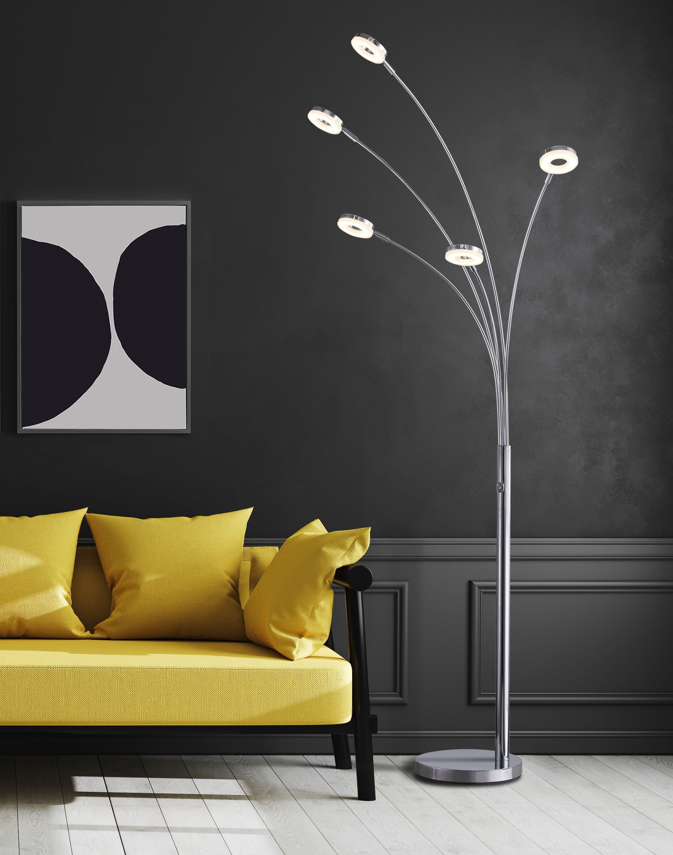 Modern Chrome 5-Arched LED Floor Lamp with Touch Dimmer