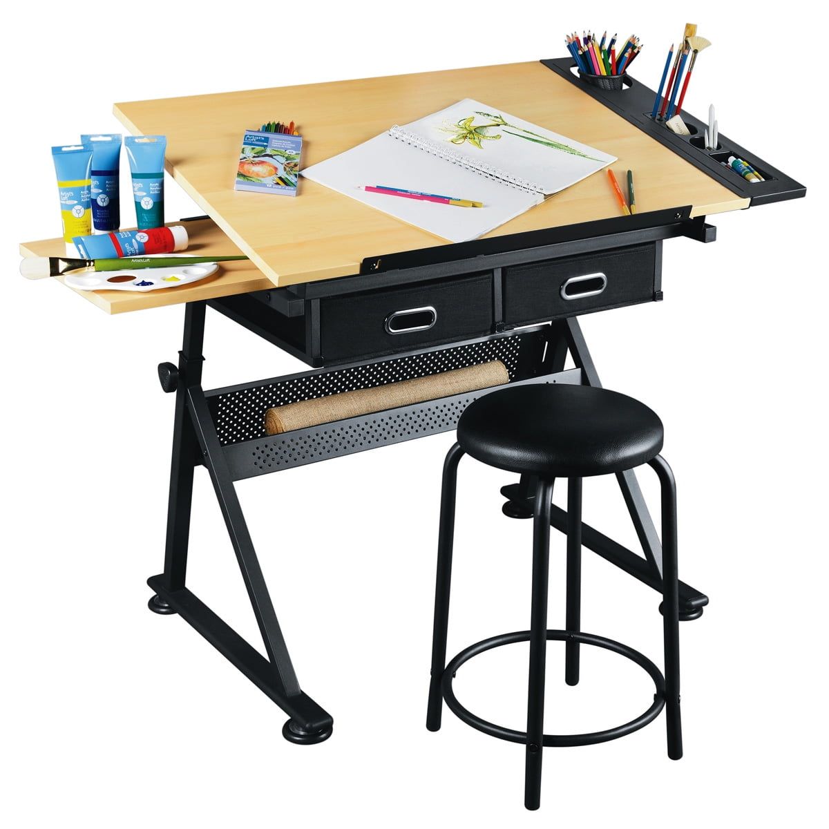 Adjustable Black and Wood Creative Art Desk with Storage