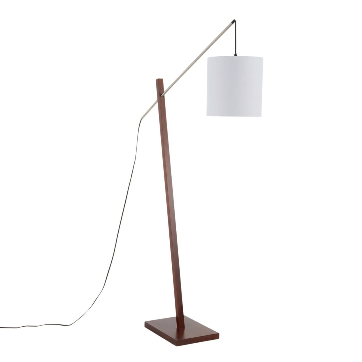 Arturo Adjustable Arc Floor Lamp in Walnut and White Fabric