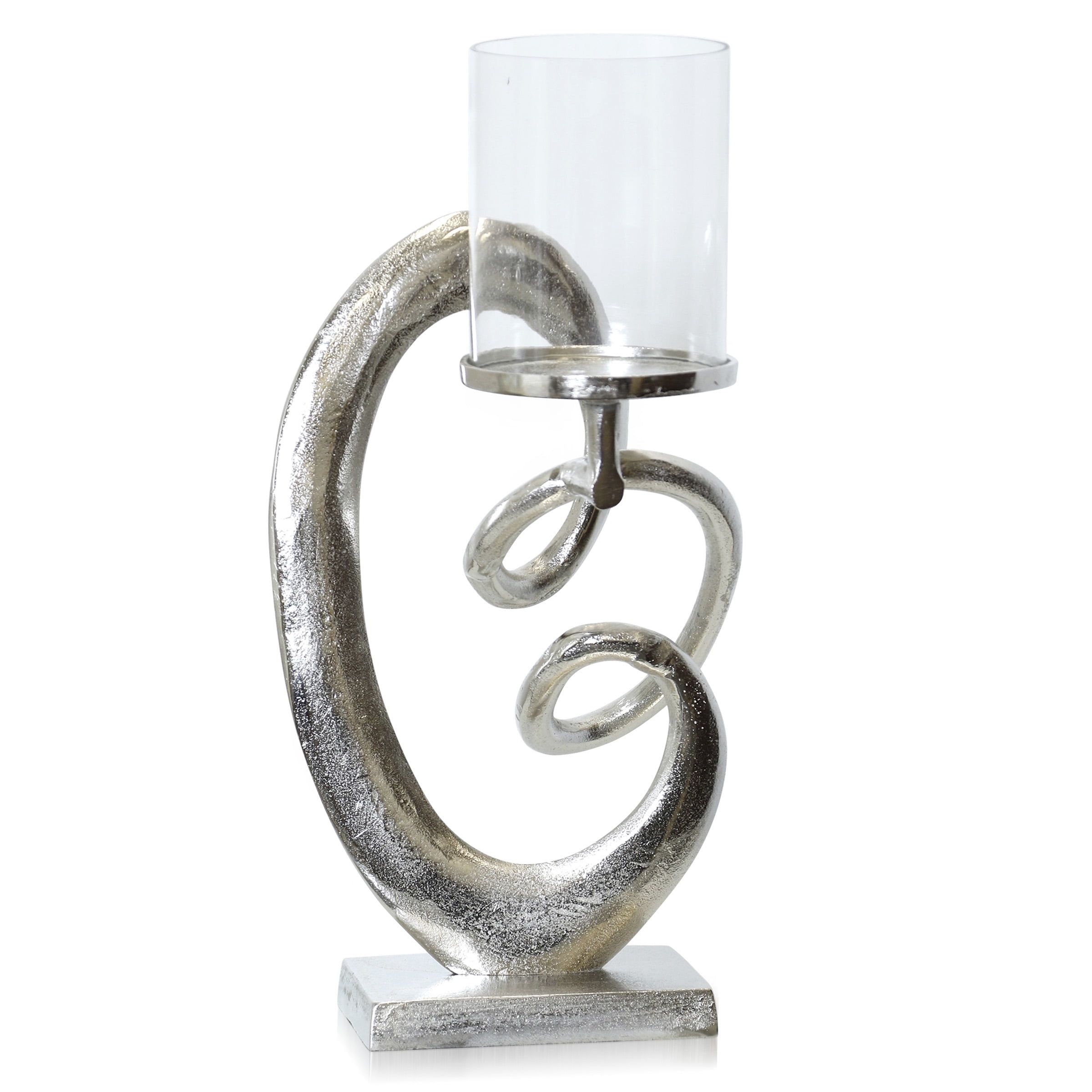 Asha 16" Clear Glass and Aluminum Hurricane Candle Holder