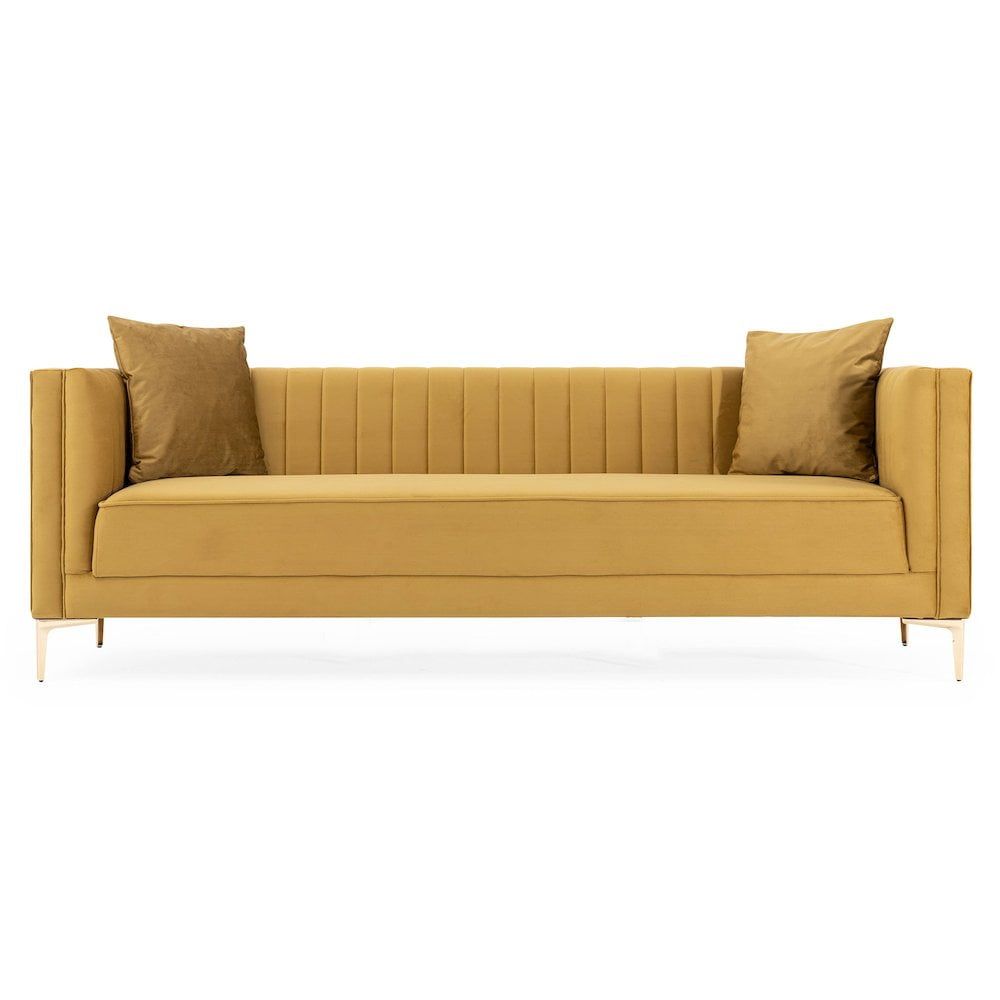 Angelina 92" Mustard Yellow Velvet Sofa with Removable Legs