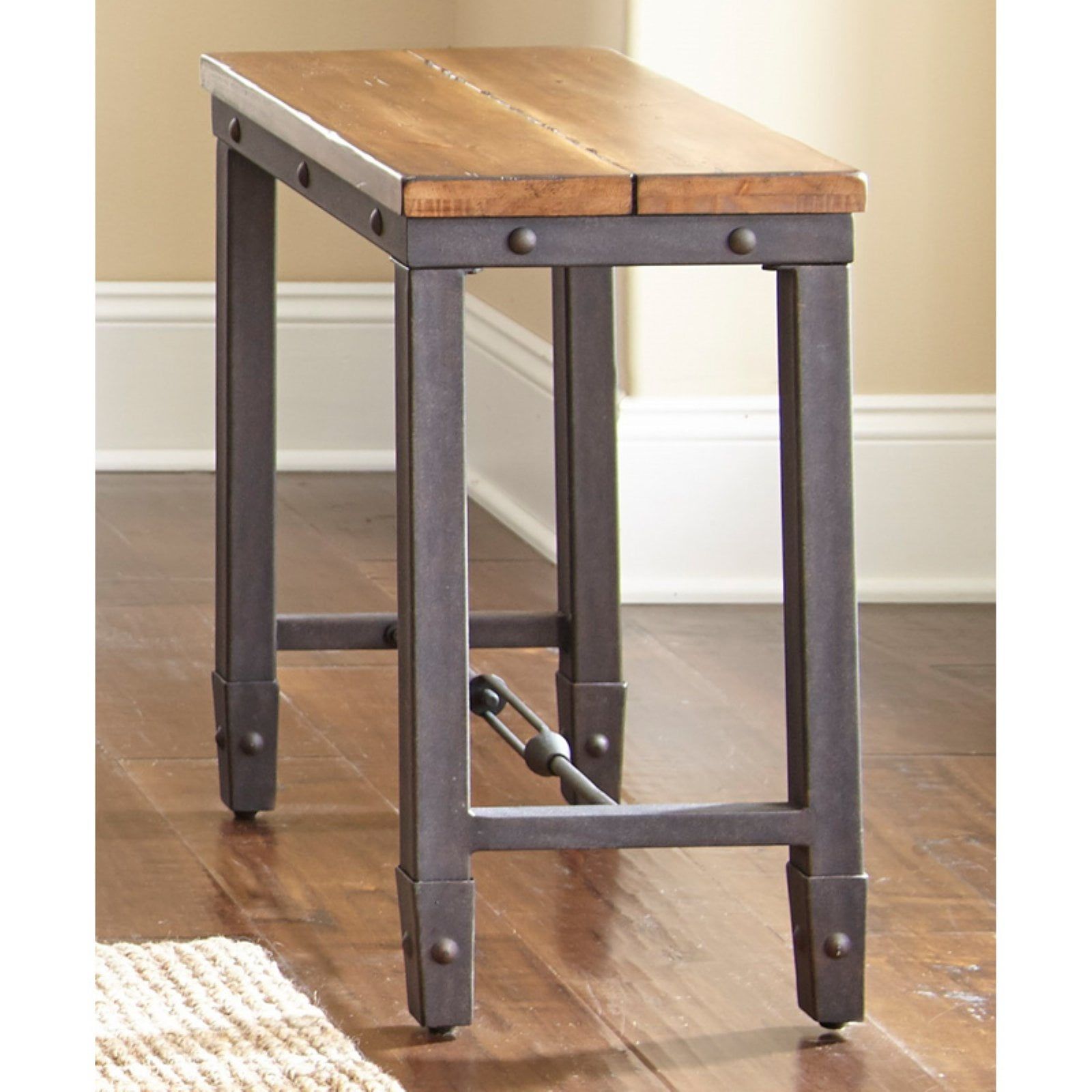 Ashford Industrial Plank-Effect Chairside Table in Antiqued Honey