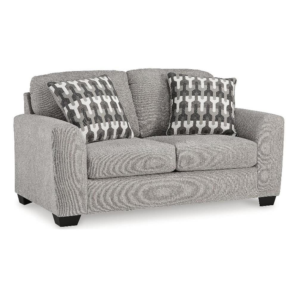 Gray Fabric Loveseat with Removable Cushions and Accent Pillows