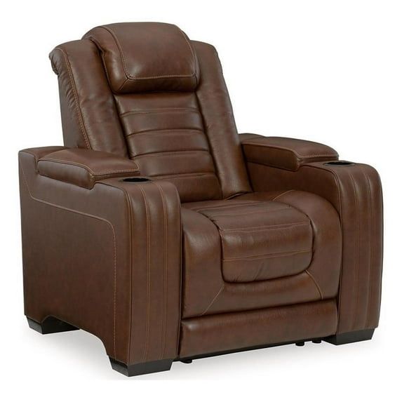 Chocolate Leather Power Recliner with Adjustable Headrest