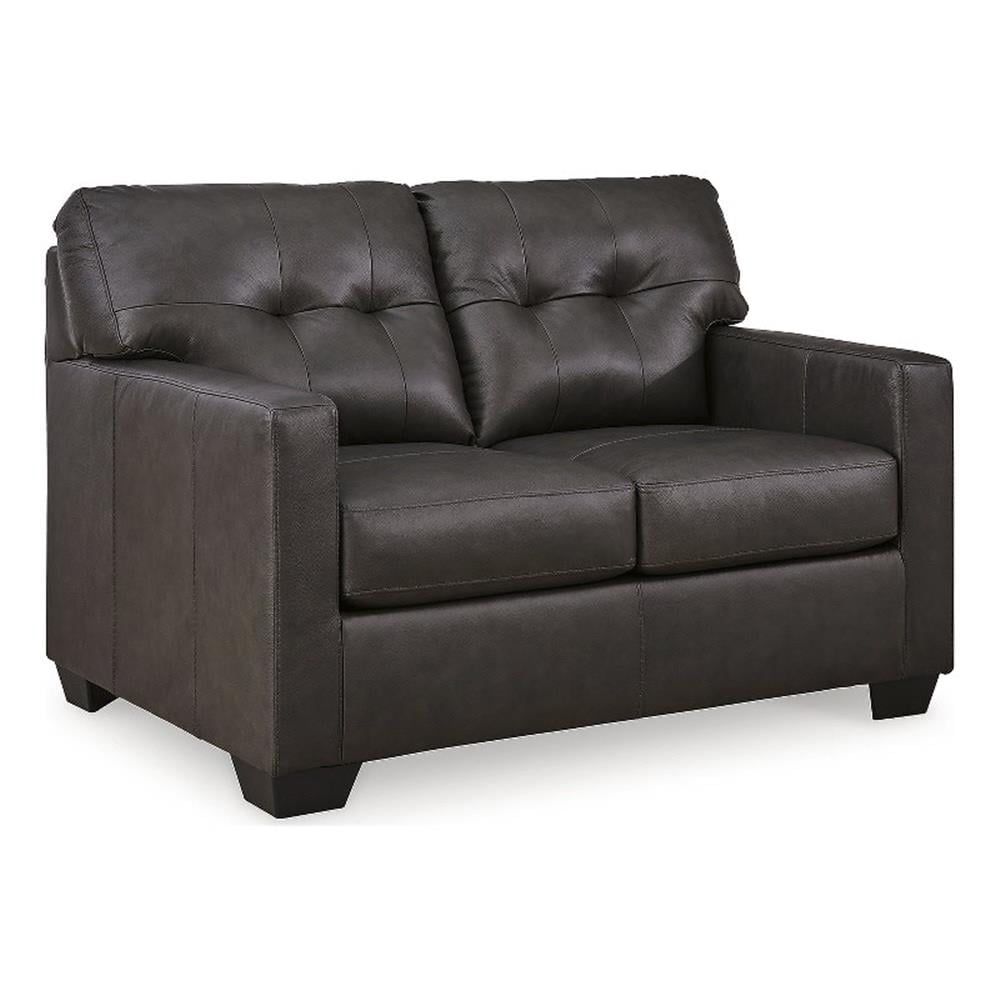 Storm Brown Tufted Faux Leather Loveseat with Removable Cushions