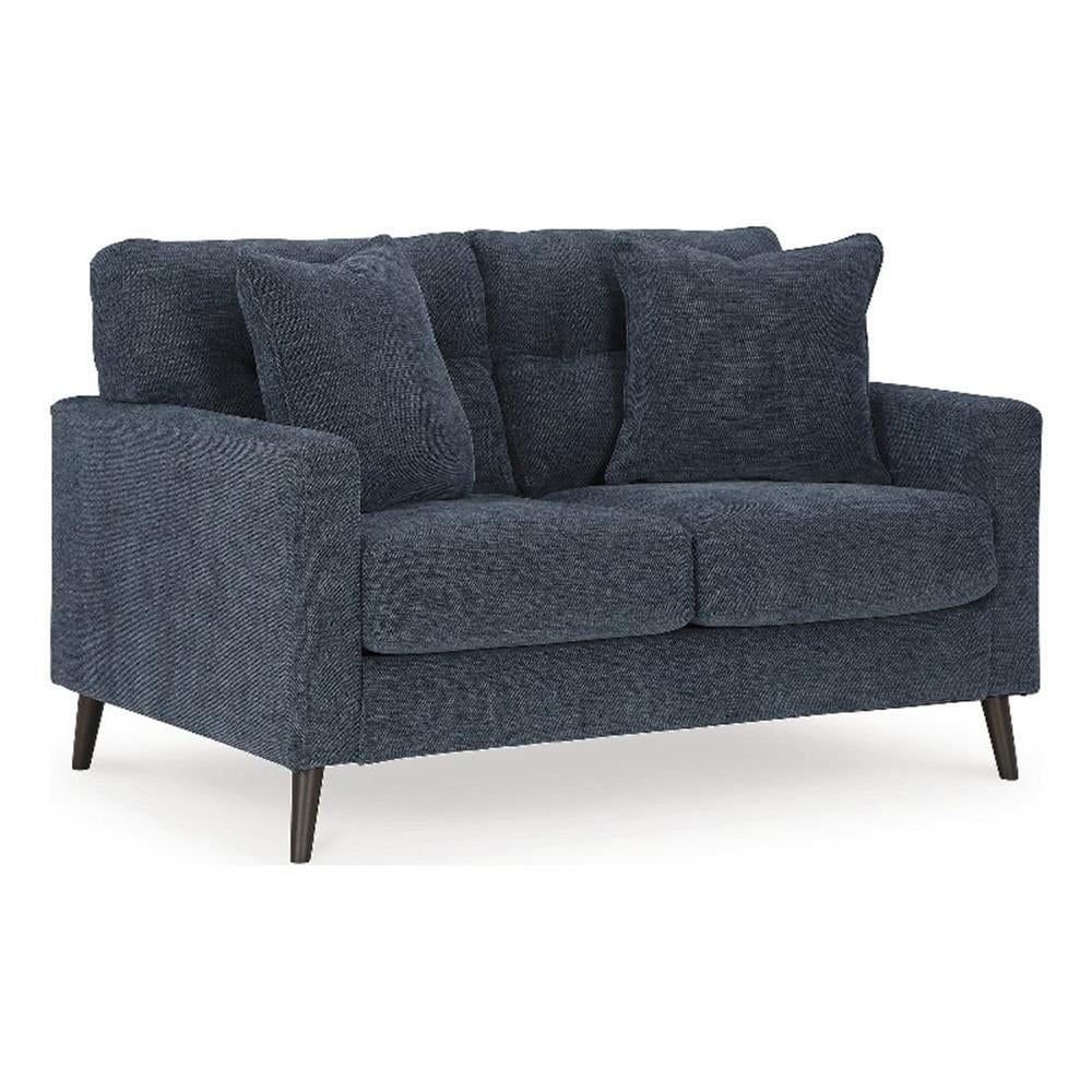 Navy Tufted Fabric Loveseat with Track Arms and Pillow Back