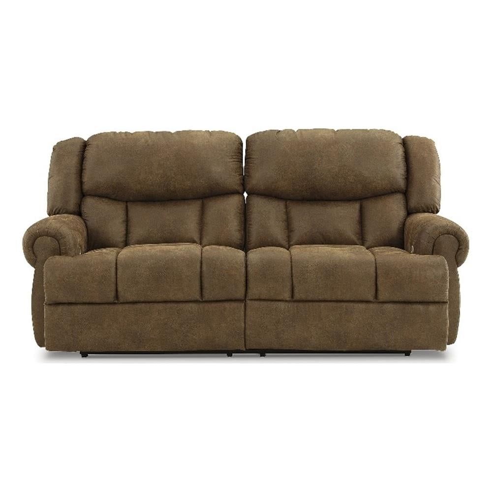 Brown Faux Leather Power Reclining Sofa with Rolled Arms