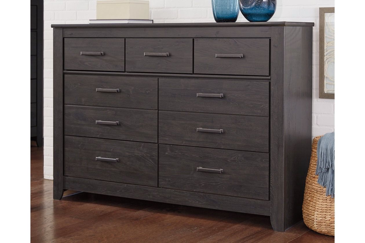 Brinxton 61" Gray Oak 7-Drawer Dresser with Pewter Handles