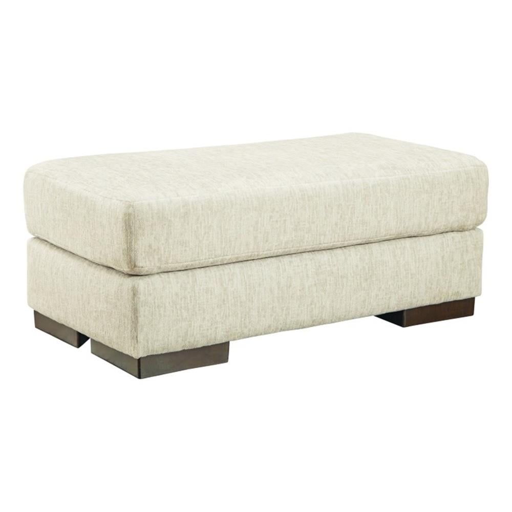 Beige Chenille Microfiber Contemporary Ottoman