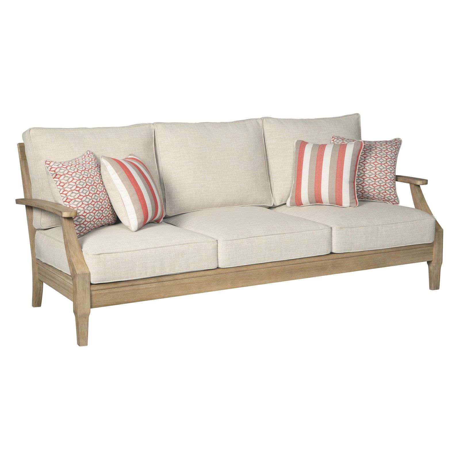 Clare View Beige Eucalyptus Wood Stationary Sofa