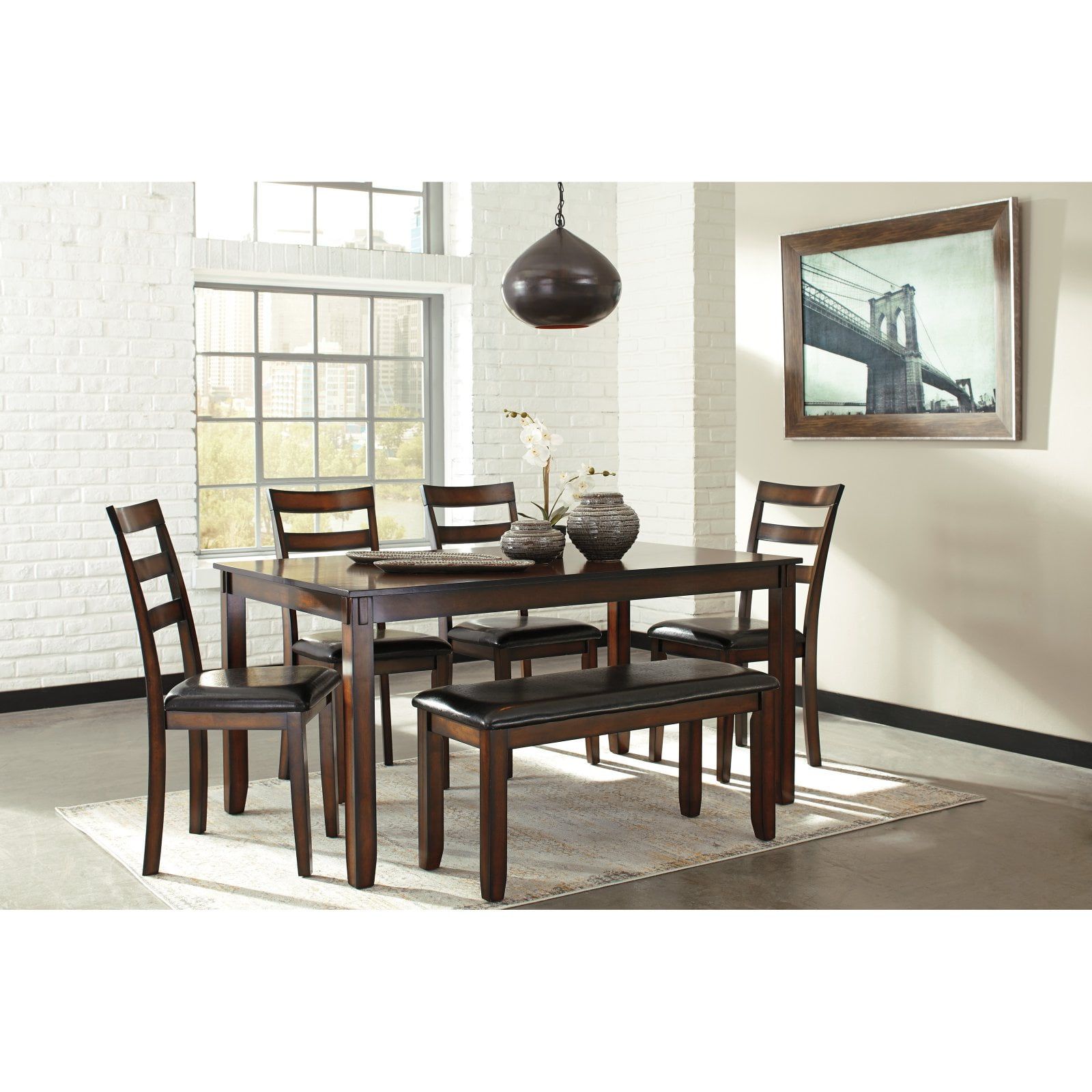 Coviar Brown 6-Piece Rectangular Dining Set with Bench