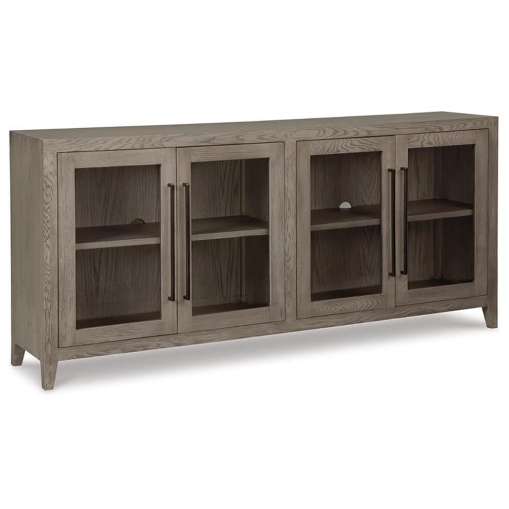 Dalenville 80" Gray Oak Veneer Glass-Front Accent Cabinet