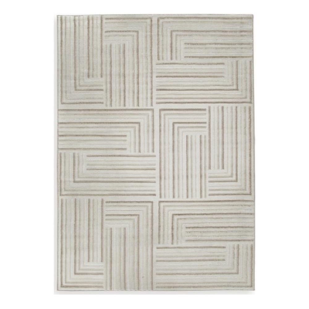 Cream and Taupe Geometric 8' x 10' Stain-Resistant Synthetic Rug