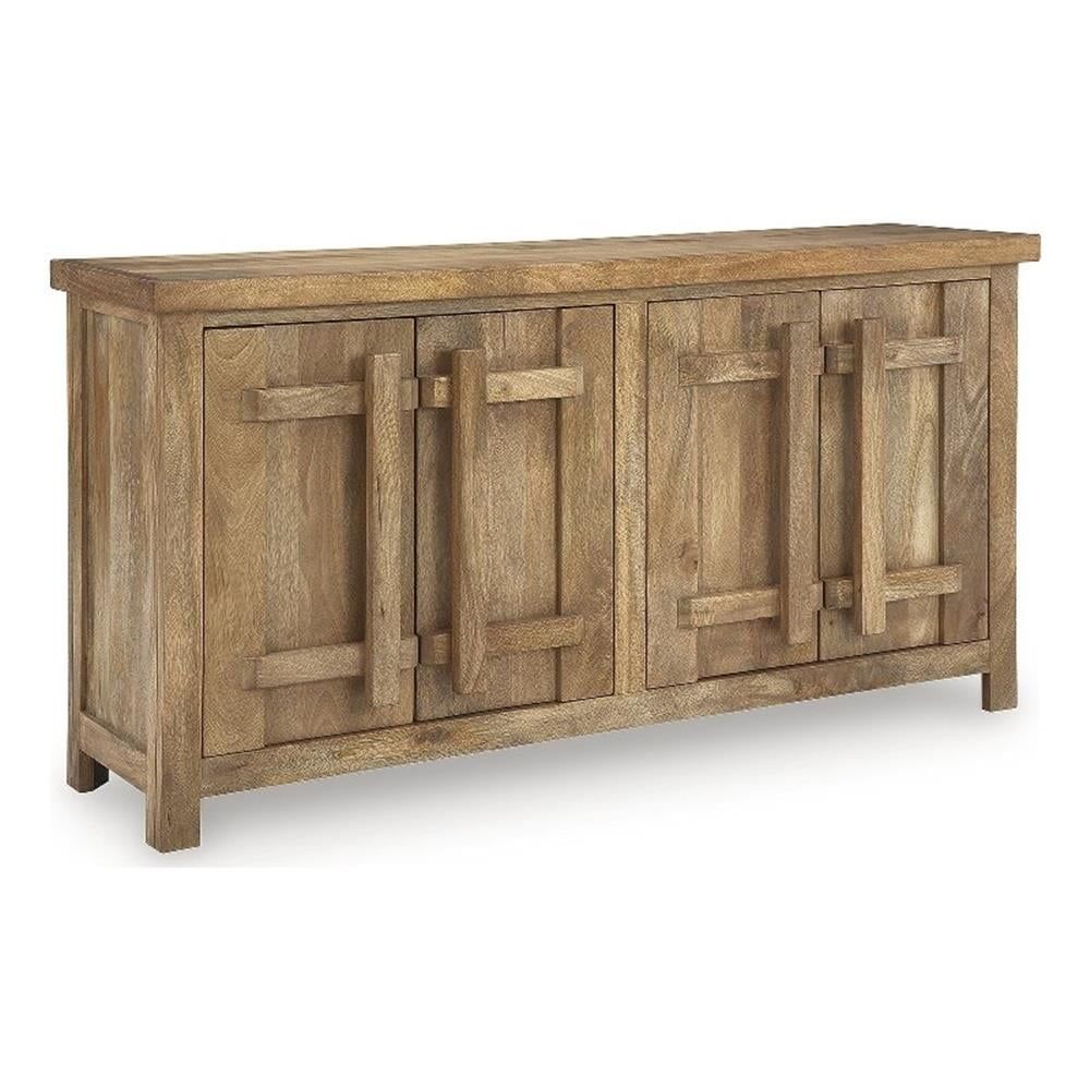 Mango Wood Brown and Beige 68" Accent Cabinet